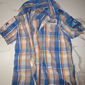 Blue and Orange Plaid Kids Shirt